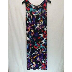 Connected Apparel Womens Dress Size 10 Black Tropical Print Lace-Up Back